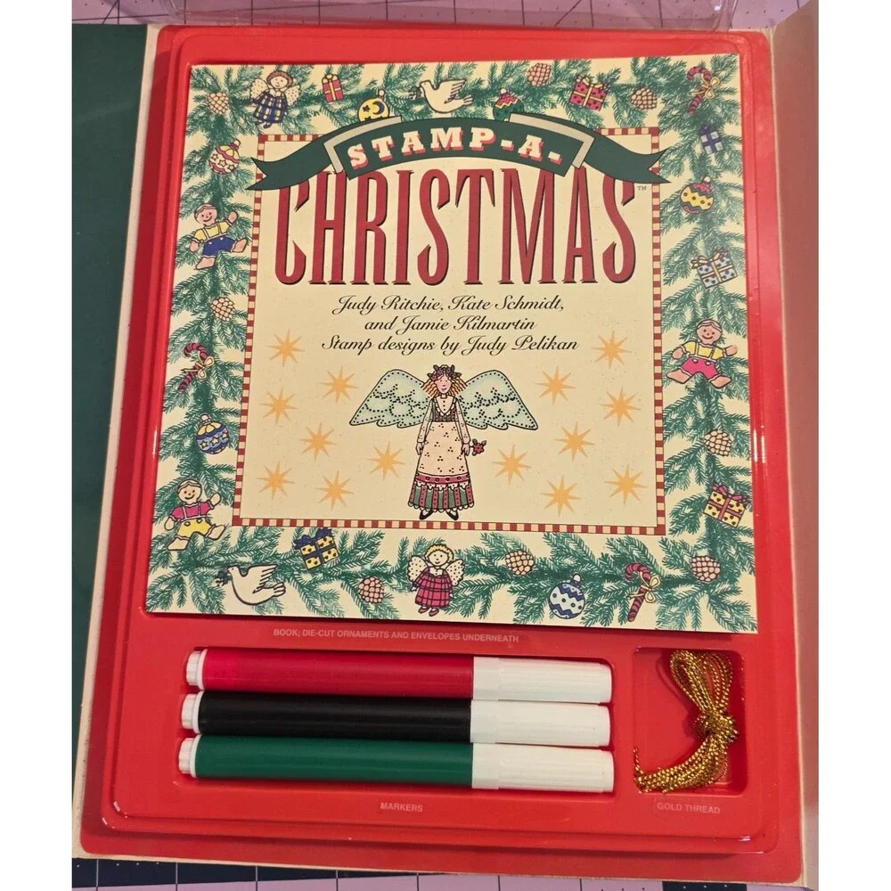 Vintage 1995 Stamp-A-Christmas Complete Rubber Stamp Craft Kit Book Beauz Arts